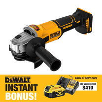 DEWALT Cordless Angle Grinder 125mm BL Slide Switch XR 18V with Bonus