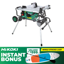 HiKOKI Table Saw 254mm 1500W with Stand and Bonus Paddle Board