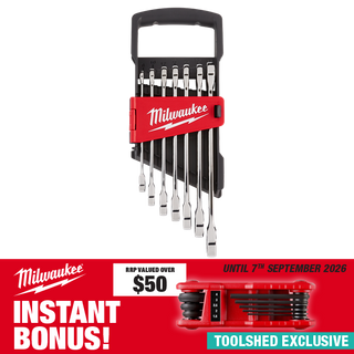 Milwaukee R&O Ratcheting Spanner Set 7pc 8-17mm with Bonus Folding Hexkey