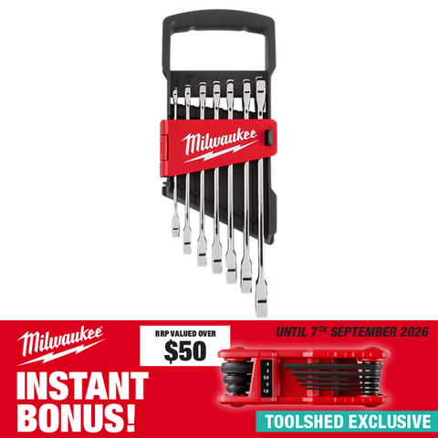 Milwaukee R&O Ratcheting Spanner Set 7pc 8-17mm with Bonus Folding Hexkey