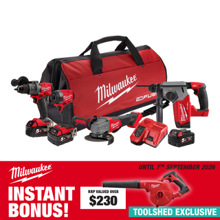 Milwaukee M18 FUEL Cordless 4pc Kit 4A3 18V 5Ah with Bonus Blower