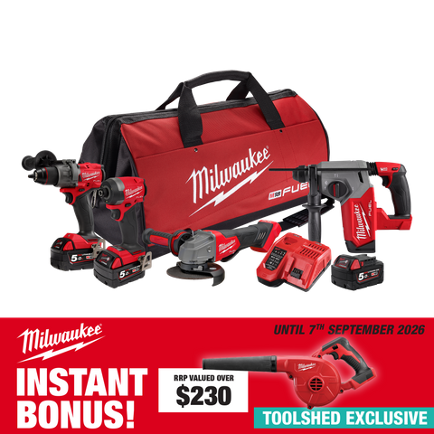 Milwaukee M18 FUEL Cordless 4pc Kit 4A3 18V 5Ah with Bonus Blower