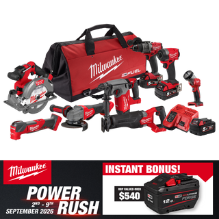 Milwaukee M18 FUEL Cordless Power Pack Brushless 8pc Kit 8A4 18V 5Ah With Bonus