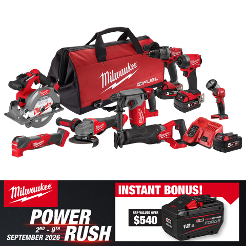 Milwaukee M18 FUEL Cordless Power Pack Brushless 8pc Kit 8A4 18V 5Ah With Bonus
