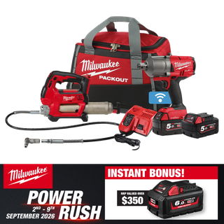 Milwaukee M18 FUEL Cordless Grease Gun & Impact Wrench 3/4in 18V 5Ah With Bonus