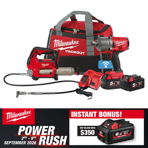 Milwaukee M18 FUEL Cordless Grease Gun & Impact Wrench 3/4in 18V 5Ah With Bonus