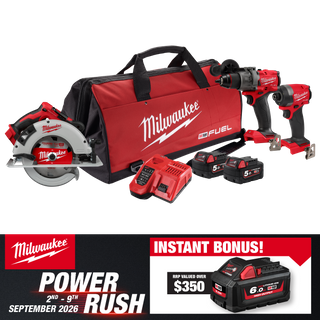 Milwaukee M18 FUEL Cordless Power Pack Brushless 3pc Kit 3D3 18V 5Ah With Bonus