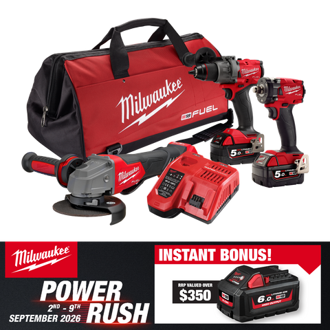 Milwaukee M18 FUEL Cordless Power Pack Brushless 3pc Kit 3B3 18V 5Ah With Bonus