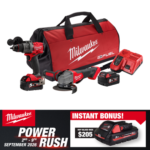Milwaukee M18 FUEL Cordless Hammer Drill & Angle Grinder 2C3 18V 5Ah With Bonus
