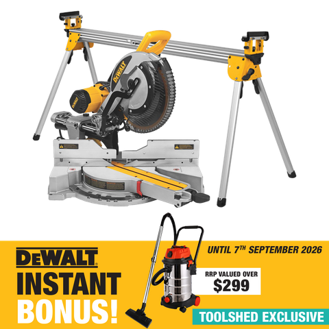 DEWALT Mitre Saw 305mm with ToolShed Stand and Vacuum