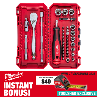 Milwaukee Socket and Bit Set 1/4in Dr Metric 38pc with Bonus Tape Measure