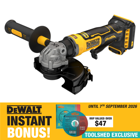 DEWALT Cordless Angle Grinder Compact 125mm 18V - Bare Tool with BONUS