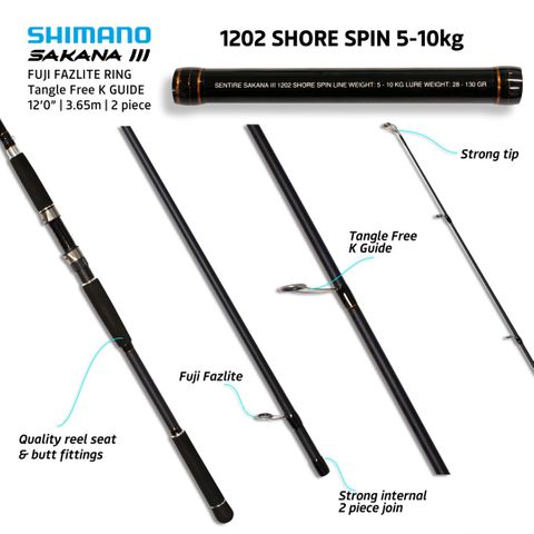 Shimano Sakana III 12' Shore Spin 2pc 5-10kg