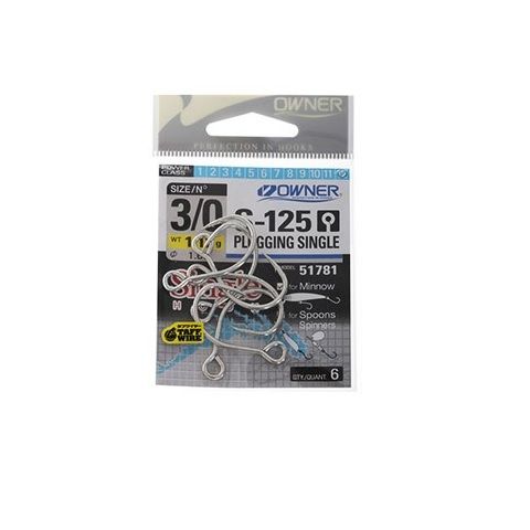 4 Pack of Size 4/0 Owner 51781 S-125 Plugging Single Inline Fishing Hooks