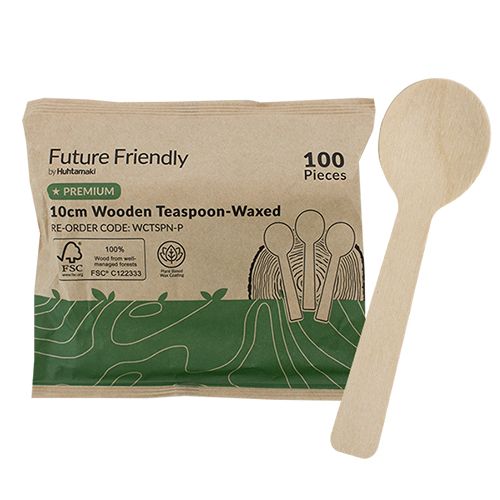 PREMIUM WOODEN FSC 100% CUTLERY WAX COATED - TEASPOON 100MM