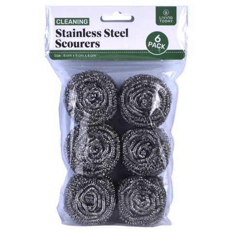 STAINLESS STEEL SCOURERS (6PK)
