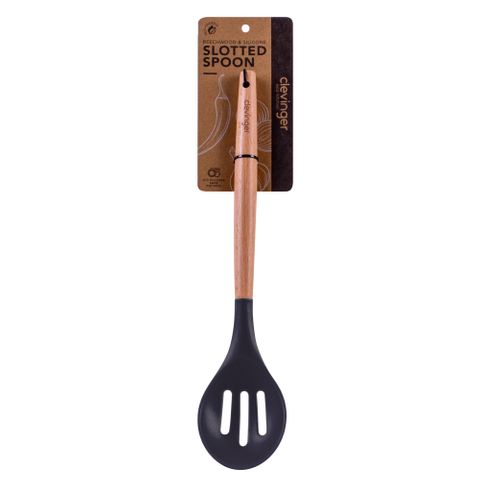 CLEVINGER BEECHWOOD & SILICONE SLOTTED SPOON CHARCOAL