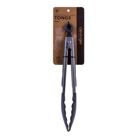 STAINLESS STEEL & SILICONE TONGS (CHARCOAL)