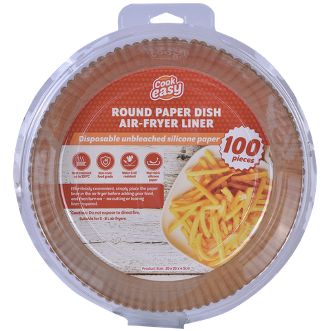 ROUND PAPER DISH AIR FRYER LINERS - LARGE (100PCS)