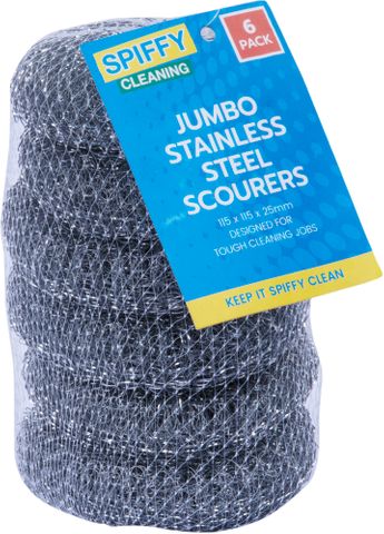 STAINLESS STEEL JUMBO SCOURERS 6PK