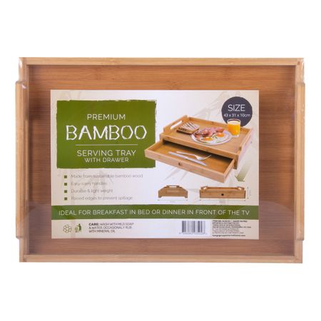 PREMIUM LARGE BAMBOO SERVING TRAY WITH DRAWER