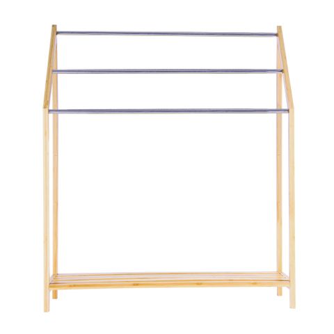 BAMBOO TOWEL HOLDER WITH 3 RAILS AND SHELF