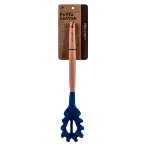 CLEVINGER BEECHWOOD & SILICONE PASTA SERVER  NAVY