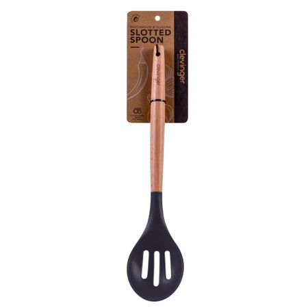 CLEVINGER BEECHWOOD & SILICONE SLOTTED SPOON CHARCOAL