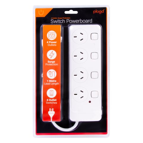 PLUGD 4 OUTLET POWERBOARD SWITCHED SP