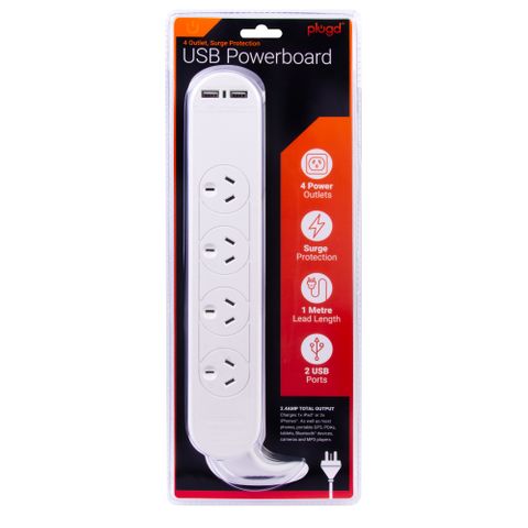 PLUGD 4 OUTLET 2 USB POWERBOARD SP