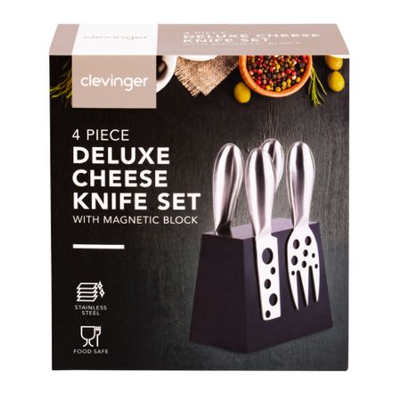 HOBSON 4 PIECE STAINLESS STEEL CHEESE KNIFE SET WITH MAGNETIC BLOCK