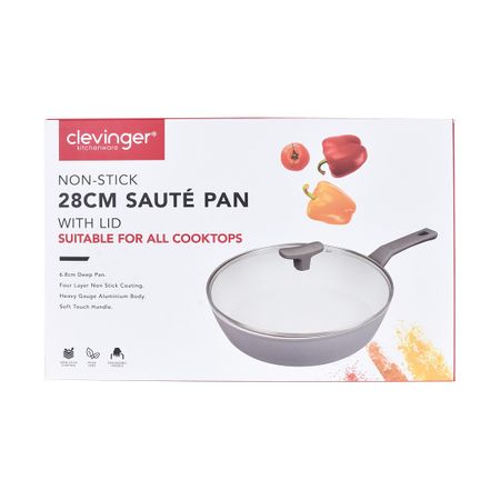 CLEVINGER 28CM NON-STICK SAUTE PAN WITH LID (white and grey)