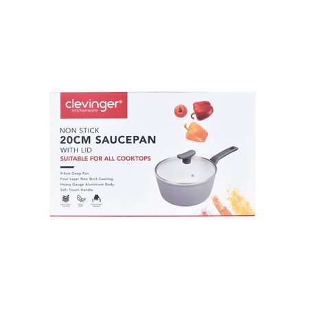 NON-STICK SAUCEPAN WITH LID - 20CM(white and grey)