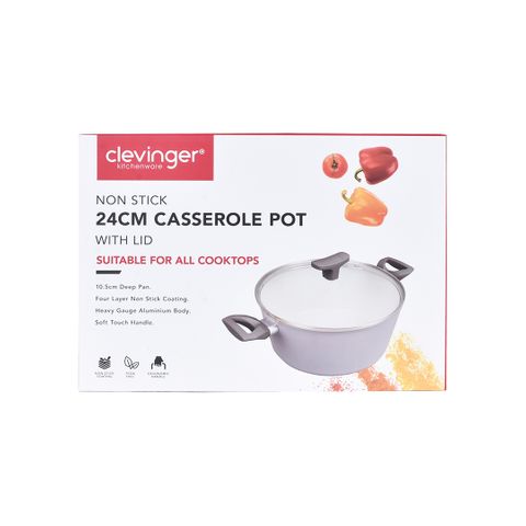 CLEVINGER 24CM NON-STICK CASSEROLE WITH LID(white and grey)