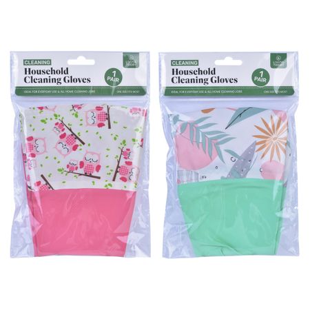 HOUSEHOLD LATEX CLEANING GLOVES 2 ASST  (Green / Pink)