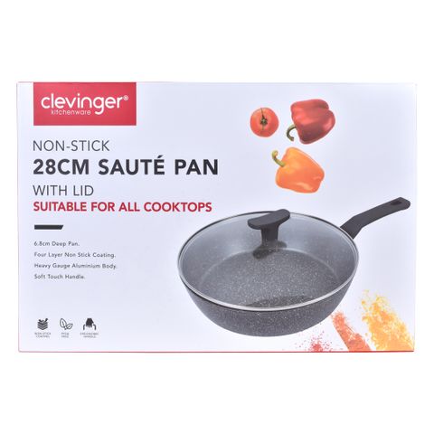 CLEVINGER 28CM NON-STICK SAUTE PAN WITH LID (BLACK)
