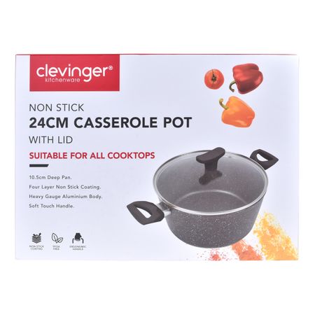 CLEVINGER 24CM NON-STICK CASSEROLE WITH LID (BLACK)