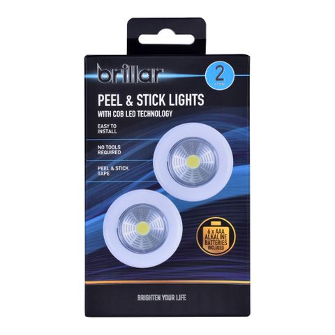 2PK CORDLESS PEEL N STICK WITH ALKALINE BATTERY