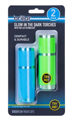 2PK COB LED GLOW-IN-THE-DARK POCKET TORCH (BLUE/GREEN)