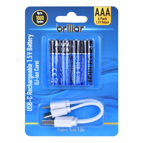 4PK AAA USB RECHARGEABLE LI-ION BATTERY
