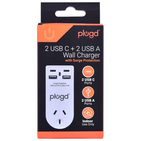 2*USB-A AND 2*USB-C WALL CHARGER WITH SURGE PROTECTION