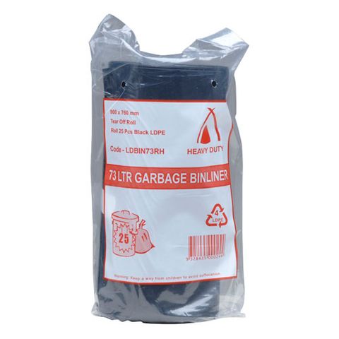 73L BLACK RUB BAG ROLL 30UM (250/CTN)