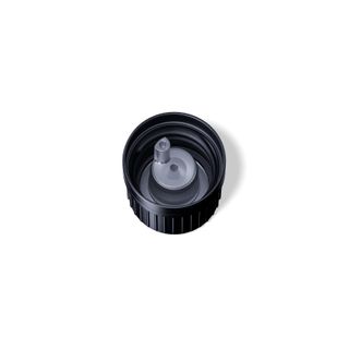 Sample of Screw cap with vertical dropper 1.0mm DIN18 Black Tamper Evident  (ribbed wall)