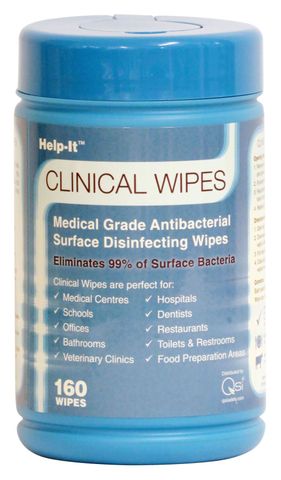 FIRST AID HELP-IT CLINICAL WIPES MEDICAL GRADE (160 WIPES / TUB)