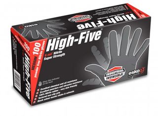 GLOVES HIGH FIVE BLACK DISPOSABLE NITRILE POWDER FREE MED BX 100