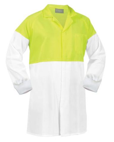 WORKWEAR BISON WORKZONE DUSTCOAT FOOD INDUSTRY L/W 190GSM  WH/YEL (DFDPCLW) 76R