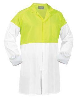 WORKWEAR BISON WORKZONE DUSTCOAT FOOD INDUSTRY L/W 190GSM  WH/YEL (DFDPCLW) 76R