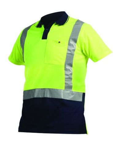 WORKWEAR BISON POLO HIVIS D/N TAPED YEL/NA (PNBPO)