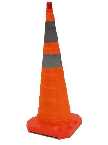 TRAFFIC T'R'US COLLAPSIBLE ROAD CONE WITH RUBBER BASE 900MM