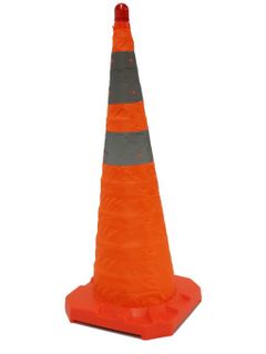 TRAFFIC T'R'US COLLAPSIBLE ROAD CONE WITH RUBBER BASE 900MM